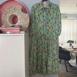 100% Silk Hand Made in Italy Floral Long Sleeve Dress